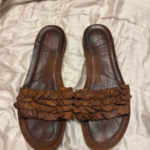 A.S.98 Brown Leather Women's Slide Sandals